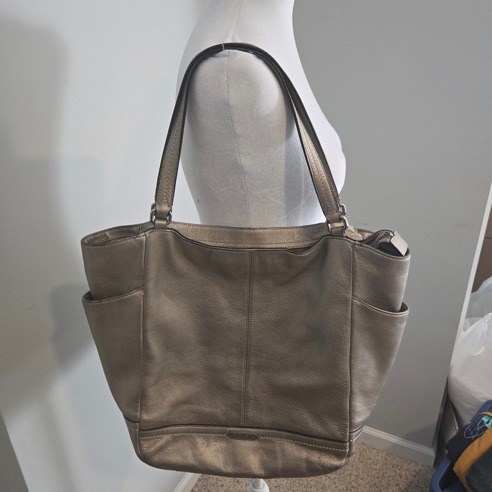 Coach Park Metro Tote Women Large Pewter Metallic Leather Purse - Picture 4 of 12